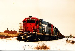 Grand Trunk Western freight train approaching the southbound interchange conection at Hayford Junction. Chicago Illinois. January 1987.