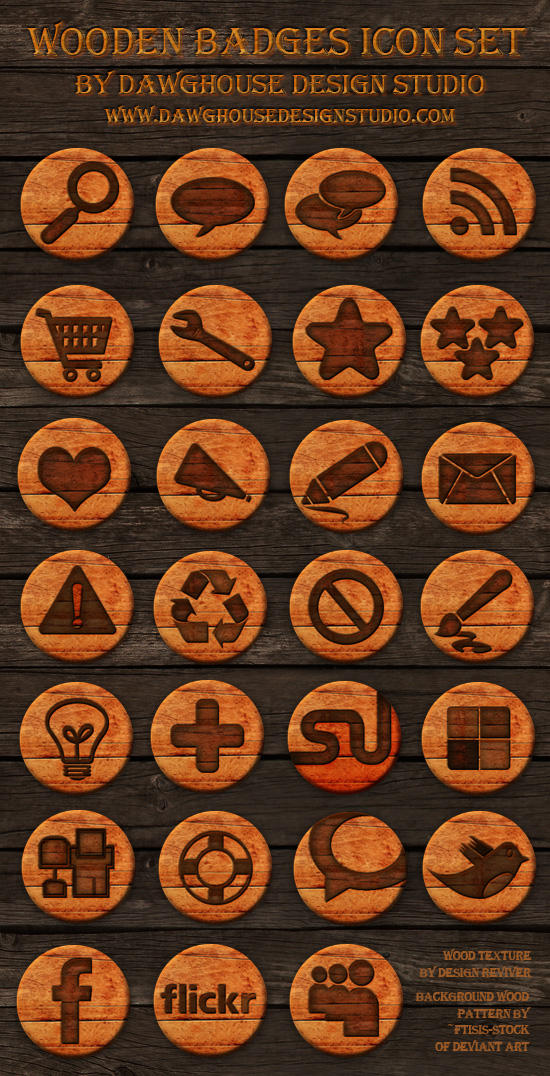 27 Free Wooden Badges – Social Icon Pack