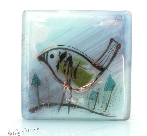 bird Style /fused glass painted picture by virtuly art in glass