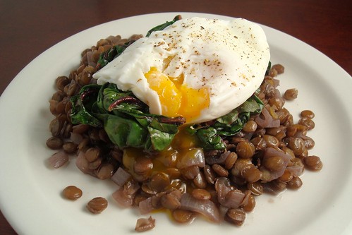 Braised Lentils with Swiss Chard and a Poached Egg