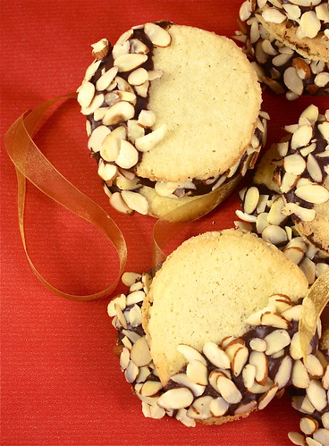 Chocolate Almond Dipped Sandwich Cookies