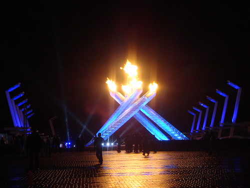 The Permanent Vancouver 2010 Olympic Cauldron Burning Brightly in Jack Poole Plaza at the Vancouver Convention Centre