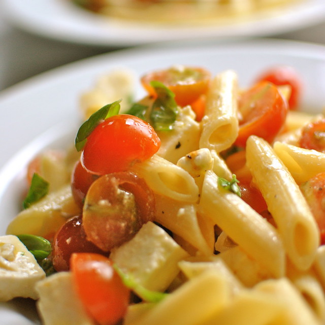 Penne with feta cheese and cherry tomatoes