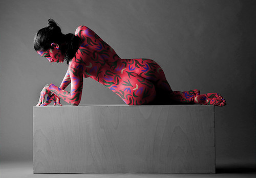 A model with body painting shows body art work