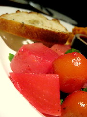 First course sampler: golden and chiogga beets, grilled Italian bread