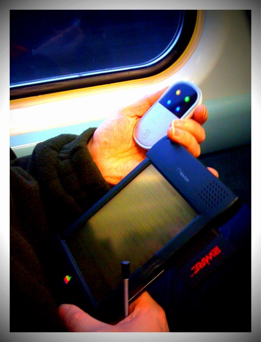I sat beside a chap on the train who was checking his email on one of these... Apple Newton... using MiFi: