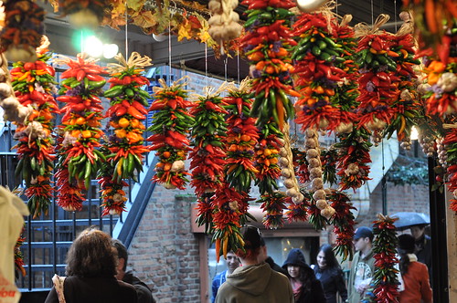 dried peppers hanging from string at Pike Place Market in Seattle