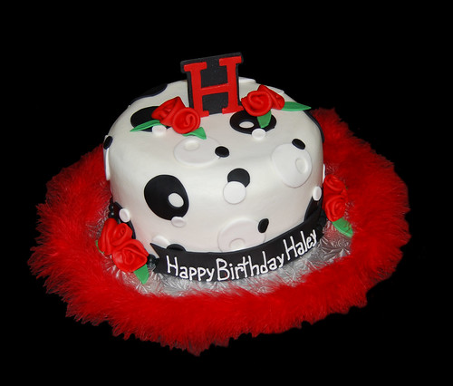 red black and white sassy circles birthday cake