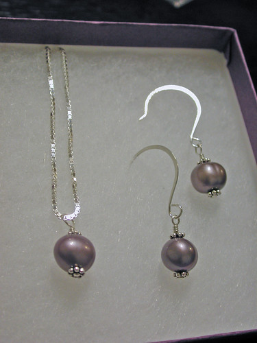 Purple Pearl Silver Necklace and Earrings