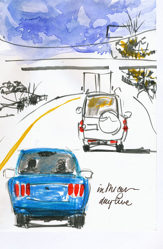 In the car sketching, blue car