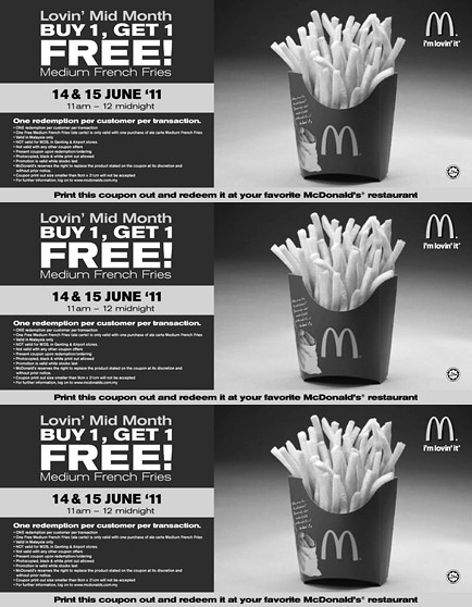 McDonald buy 1 free 1 fries