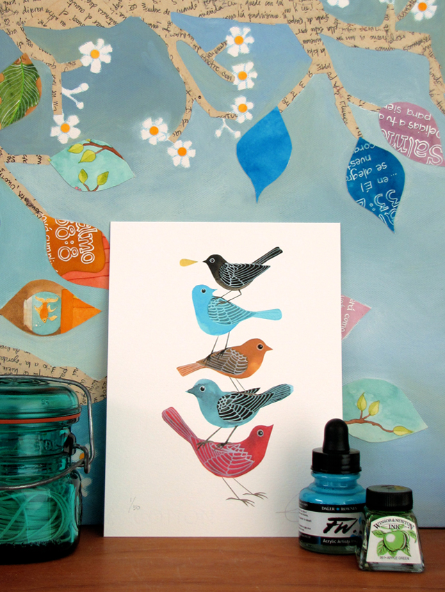 Stack of Birds print