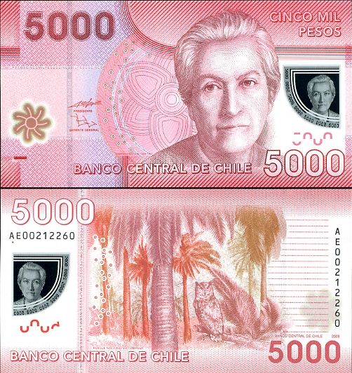 5000 pesos Chile 2009 polymer