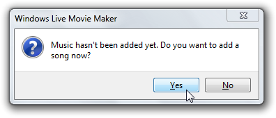 Windows Live Moviemaker Automovie prompting for music