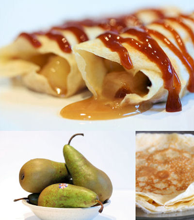 caramel pears and crepes