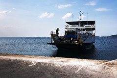 Ferry boat returning from Ammouliani in the mo...