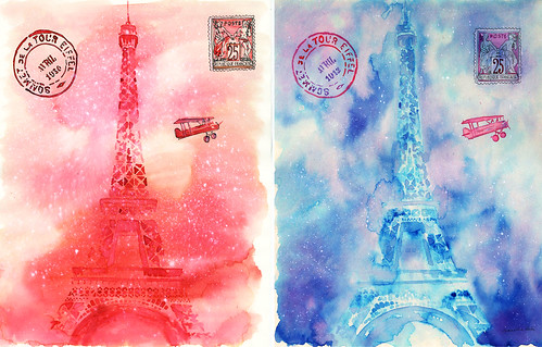 Eiffel Tower 11X14 thin cream watercolor paper