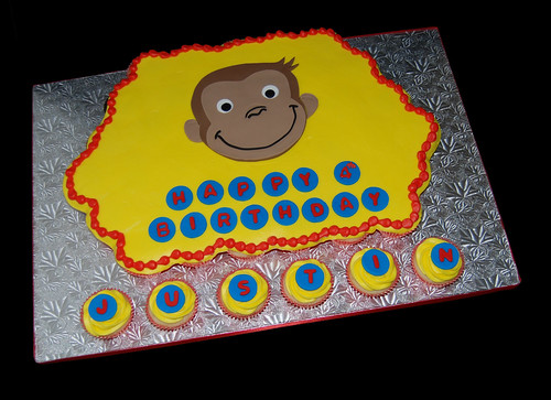 Yellow and Red Monkey Birthday Cupcake Cake