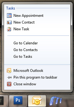 Office 2010 Outlook 2010 Jumplists