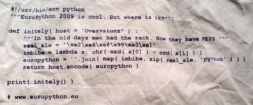 Code on the Europython 2009 bag