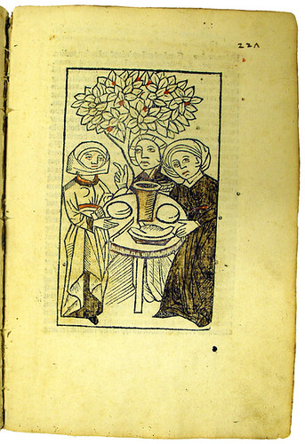 Hand-coloured woodcut and early manuscript foliation in Molitoris, Ulricus: De lamiis et phitonicis mulieribus