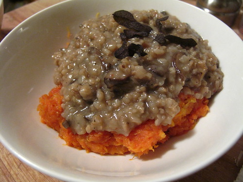 mushroom chicken rice, butternut squash and sage