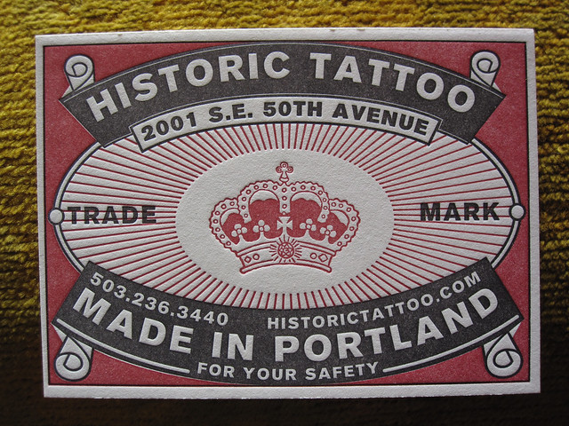 Historic Tattoo business card. Matchbox inspired business cards