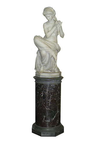 Marble statue by Antonio Rossetti, 1883, 'The Reading Girl' (114x42cm 