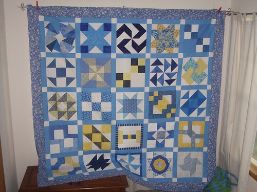 Blue White Yellow Block Swap Top - Unquilted