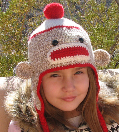 Sock Monkey Hat with Earflaps for etsy