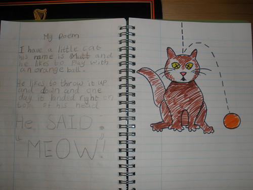 H's poem - I helped with the cat drawing