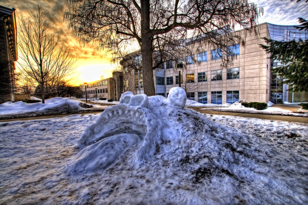 A snow sculpture near Main Hall on campus.