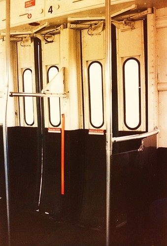 Interior view of doorway inside the snowplow service cars. Chicago Illinois. April 1986.