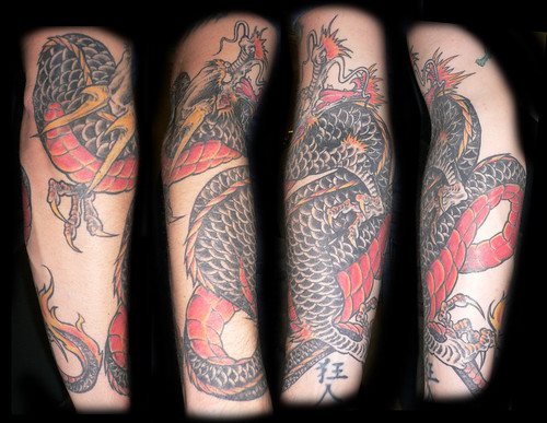 japanese dragons tattoos. Black and red japanese dragon