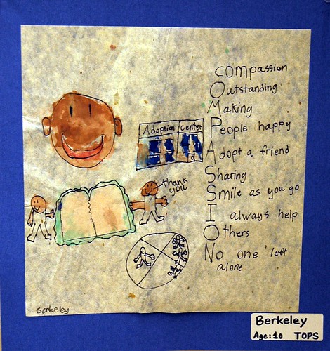 Compassion Outstanding Making People happy Adopt a friend Sharing Smile as you go I always help Others No one left alone, Berkeley, Age 10, TOPS, Seattle, University of Washington