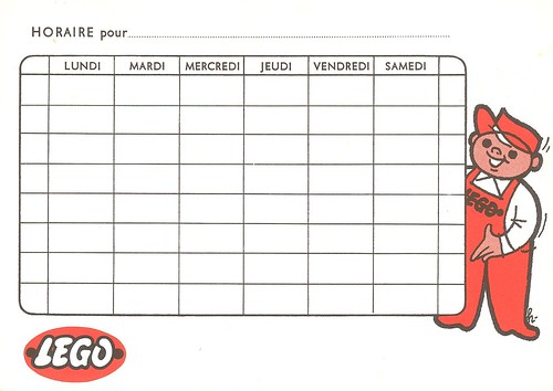 Lego 1960's school schedule card (verso)