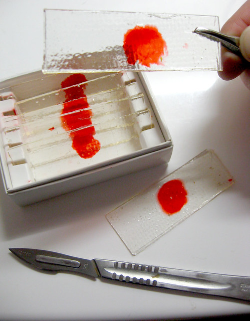 blood slides with tools