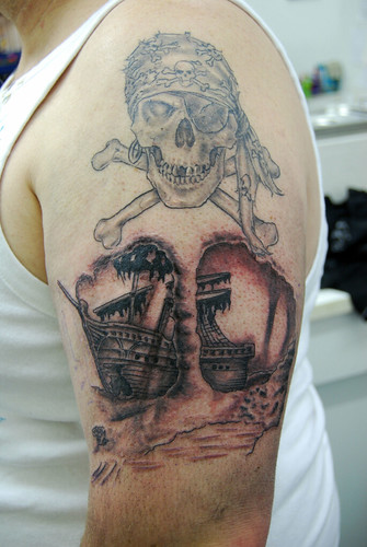 pirate ship tattoos. pirate ship sleeve pt 2
