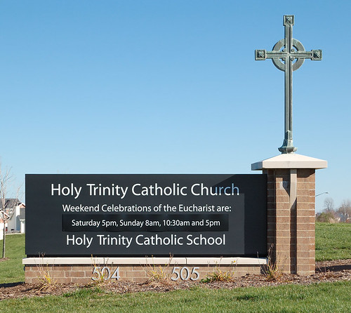 Holy Trinity Roman Catholic Church, in Fairview Heights, Illinois, USA - sign
