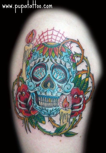 candy skull tattoo pictures. Tatuaje Sugar Skull Pupa