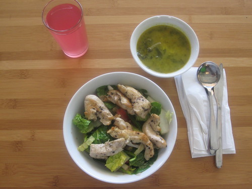 Beef and rice soup, sesame chicken salad, lemonade