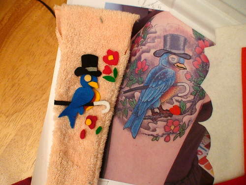 WIP · work in progress · tattoo · bluebird · top hat · monacle · cane 