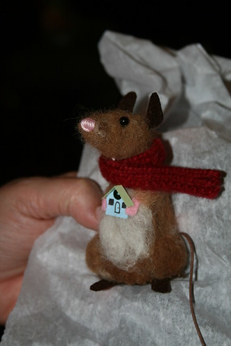 Christmas mouse with a Putz house
