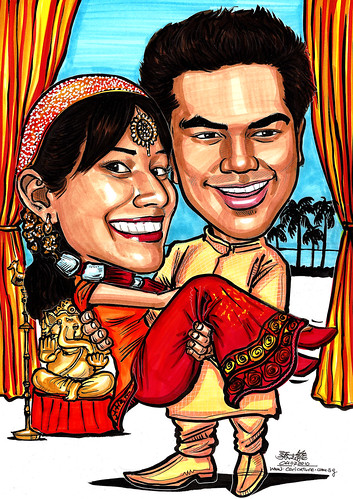Traditional Indian wedding ouple caricatures