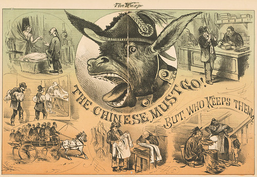 An anti-Chinese immigration illustration from the virulent Wasp magazine of San Francisco