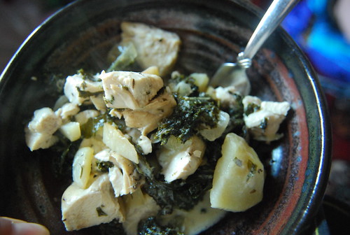 Leftover chicken, kale and potato dish
