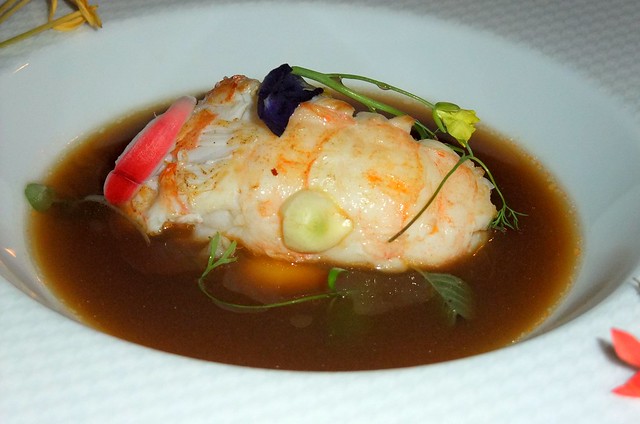 3rd Course: Jumbo Langoustine, Consomme, Leaves and Flowers from Chiang Mai
