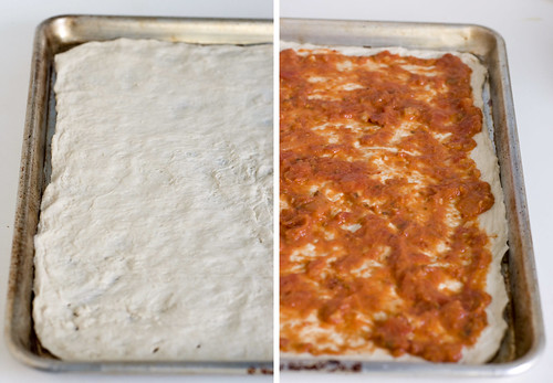 smokey pizza - bare dough & sauced