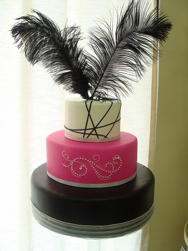 hot pink black and white wedding cakes. Hot Pink, Black Feathers