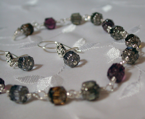 Silver and Glass Bracelet and Earrings